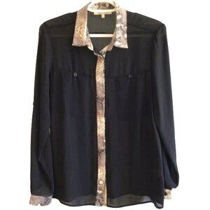 ENGLISH ROSE Sheer Blouse Womens SZ S Black‎ Snake Print Long Sleeve Goth Witch